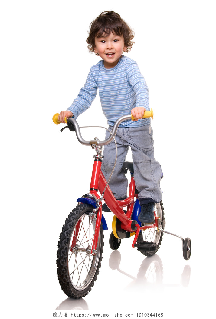 白色背景上一个小男孩骑单车小骑自行车的人.